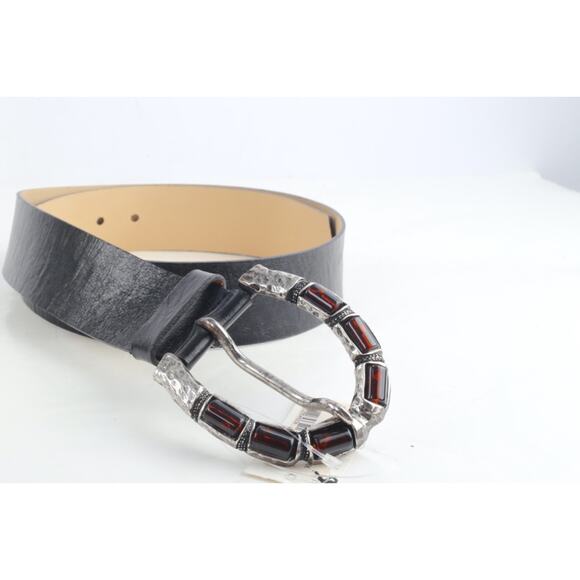Black Leather Wide Waist Belt Size 95 Jeweled Buckle Statement Dress Belt main image 4